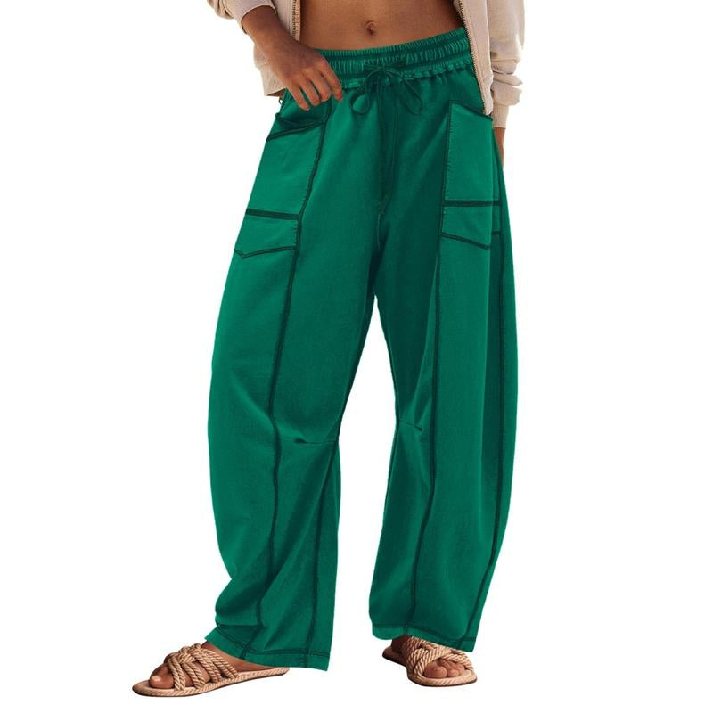 Womens Baggy Barrel Pants Wide Leg Lounge Drawstring Sweatpants with Pockets Bottoms Womenswear
